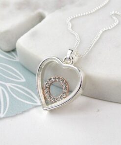 Alternative view of Silver plated heart necklace with a crystal circle