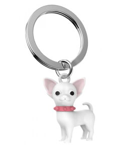 White Chihuahua Dog With Pink Collar Keyring