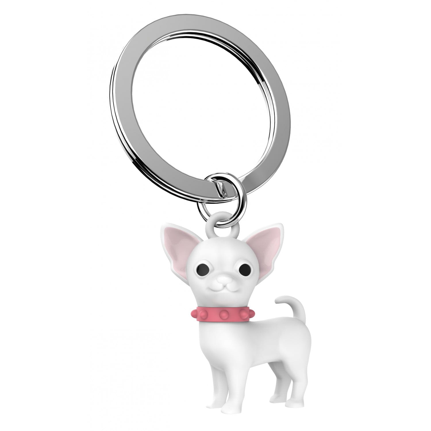 White Chihuahua Dog With Pink Collar Keyring
