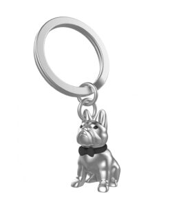 Silver French Bulldog With Bow Tie Keyring
